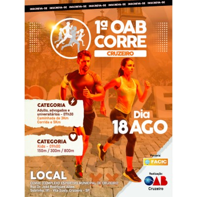 1ª OAB CORRE - CRUZEIRO / SP - Corrida 5km - Caminhada 3km - 2024